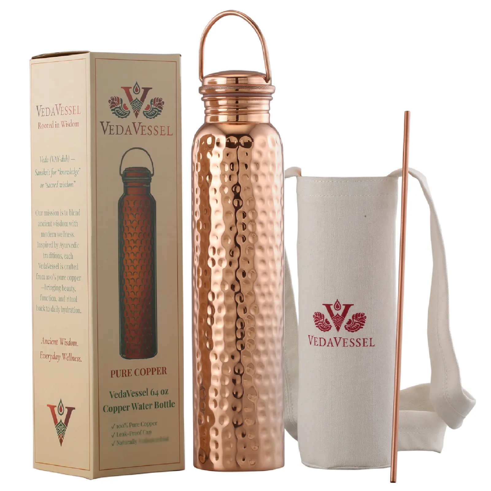 VedaVessel 64 oz hammered copper water bottle