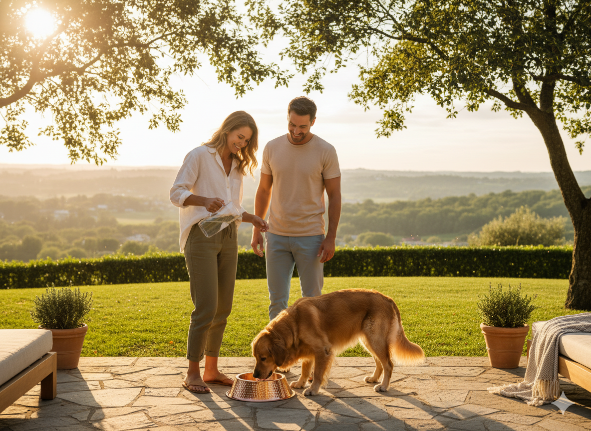 Woman sitting outdoors holding 100% pure copper 64 oz hammered copper water bottle with straw