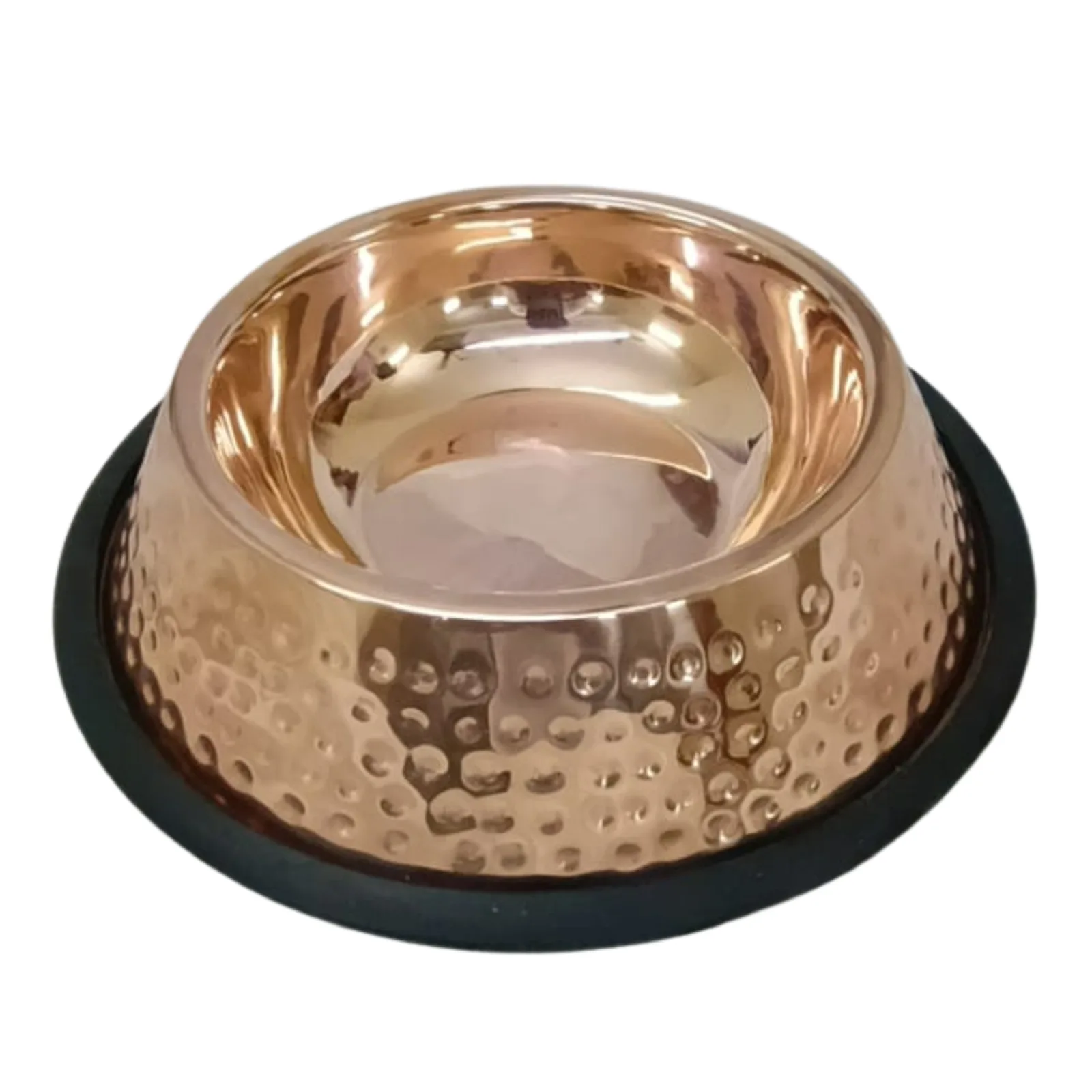 Happy smiling man and woman outside on patio watching their dog golden retriever drinking pure water from a 100% pure solid copper pet bowl with beautiful scenery in the background