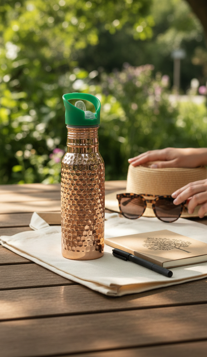 Small copper water bottle for kids with sipper top and straw