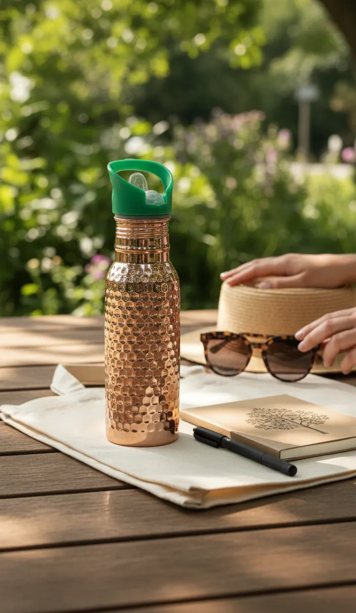 Small copper water bottle for children 12 oz with sipper top and straw with outdoor scenery - mini bottle