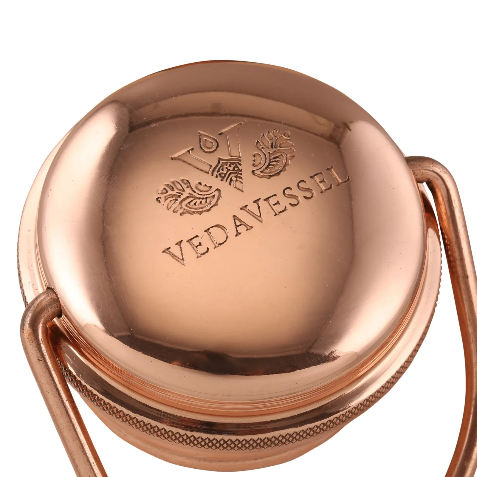 Copper water bottle in carrying bag hiking in the mountains